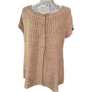 August Silk‎ Women's Boho Cap Sleeve Brown Knit Cardigan Flowy Vest Size Large